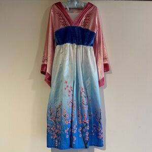 Girls Mulan Halloween Costume - Pink and Blue Floral Kimono Dress 5-7 yrs